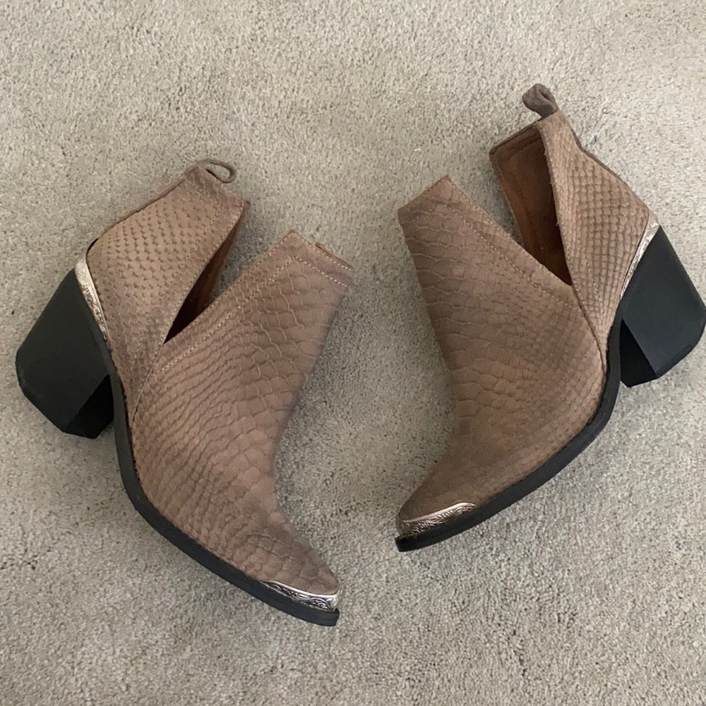 Jeffrey Campbell Grey Suede Western Cutout Booties - Size 6.5